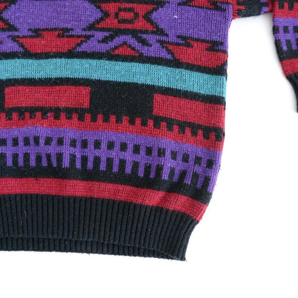 Vintage 90'S Vanderbilt Maroon Black Purple Aztec Turtleneck  Knit Sweater M - Picture 5 of 13